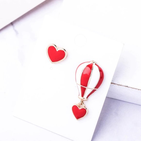 Red Hot Air Balloon Heart Earrings - Picture 3 of 3